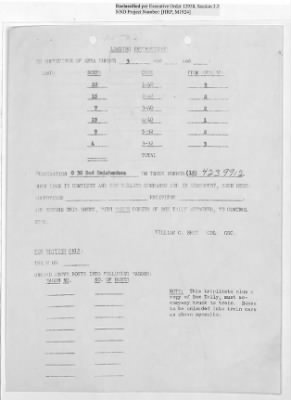 Thumbnail for Records Relating to Operations "Birddog" and "Doorknob" > Loading Instructions, Traffic Officer Copy : First Allocation (Fourth Night)