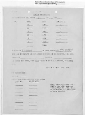 Thumbnail for Records Relating to Operations "Birddog" and "Doorknob" > Loading Instructions, Traffic Officer Copy : First Allocation (Fifth Night)