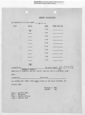 Thumbnail for Records Relating to Operations "Birddog" and "Doorknob" > Loading Instructions, Traffic Officer Copy : Second Allocation (First Night)