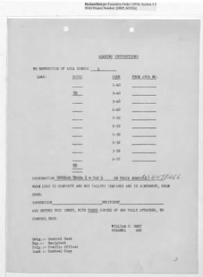 Thumbnail for Records Relating to Operations "Birddog" and "Doorknob" > Loading Instructions, Traffic Officer Copy : Second Allocation (First Night)