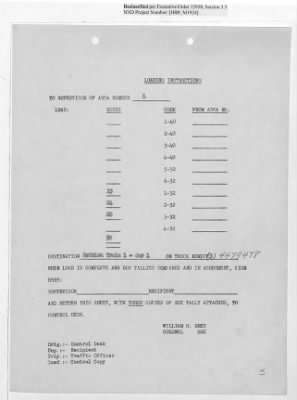 Thumbnail for Records Relating to Operations "Birddog" and "Doorknob" > Loading Instructions, Traffic Officer Copy : Second Allocation (First Night)