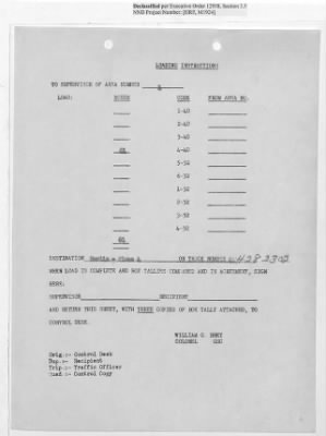 Thumbnail for Records Relating to Operations "Birddog" and "Doorknob" > Loading Instructions, Traffic Officer Copy : Second Allocation (First Night)