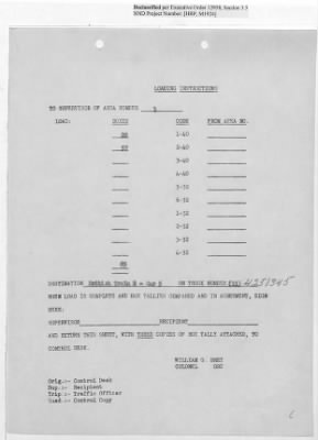 Thumbnail for Records Relating to Operations "Birddog" and "Doorknob" > Loading Instructions, Traffic Officer Copy : Second Allocation (First Night)