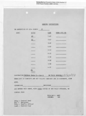 Thumbnail for Records Relating to Operations "Birddog" and "Doorknob" > Loading Instructions, Traffic Officer Copy : Second Allocation (First Night)