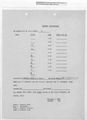 Thumbnail for Records Relating to Operations "Birddog" and "Doorknob" > Loading Instructions, Traffic Officer Copy : Second Allocation (First Night)