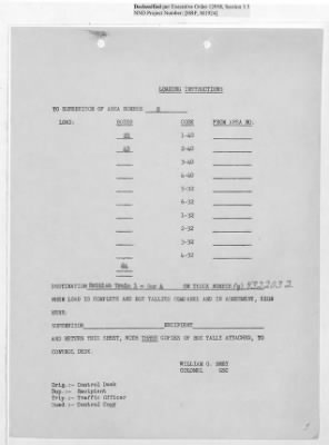 Thumbnail for Records Relating to Operations "Birddog" and "Doorknob" > Loading Instructions, Traffic Officer Copy : Second Allocation (First Night)