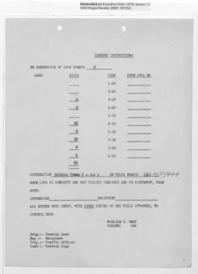 Thumbnail for Records Relating to Operations "Birddog" and "Doorknob" > Loading Instructions, Traffic Officer Copy : Second Allocation (First Night)