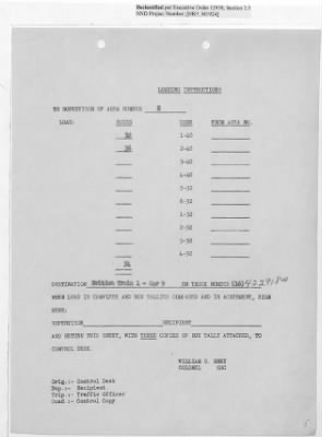 Thumbnail for Records Relating to Operations "Birddog" and "Doorknob" > Loading Instructions, Traffic Officer Copy : Second Allocation (First Night)