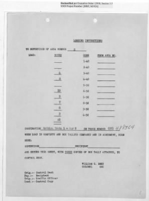 Thumbnail for Records Relating to Operations "Birddog" and "Doorknob" > Loading Instructions, Traffic Officer Copy : Second Allocation (First Night)