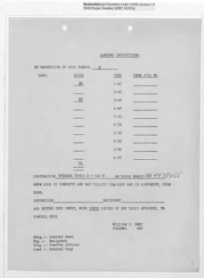 Thumbnail for Records Relating to Operations "Birddog" and "Doorknob" > Loading Instructions, Traffic Officer Copy : Second Allocation (First Night)