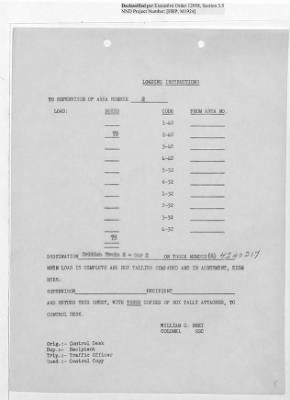 Thumbnail for Records Relating to Operations "Birddog" and "Doorknob" > Loading Instructions, Traffic Officer Copy : Second Allocation (First Night)