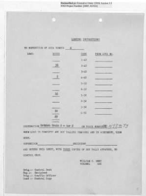 Thumbnail for Records Relating to Operations "Birddog" and "Doorknob" > Loading Instructions, Traffic Officer Copy : Second Allocation (First Night)