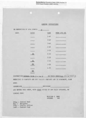 Thumbnail for Records Relating to Operations "Birddog" and "Doorknob" > Loading Instructions, Traffic Officer Copy : Second Allocation (First Night)