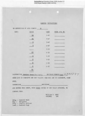 Thumbnail for Records Relating to Operations "Birddog" and "Doorknob" > Loading Instructions, Traffic Officer Copy : Second Allocation (First Night)