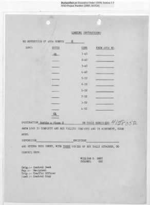 Thumbnail for Records Relating to Operations "Birddog" and "Doorknob" > Loading Instructions, Traffic Officer Copy : Second Allocation (First Night)