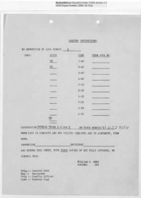 Thumbnail for Records Relating to Operations "Birddog" and "Doorknob" > Loading Instructions, Traffic Officer Copy : Second Allocation (First Night)