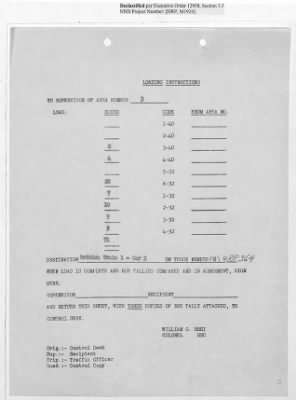 Thumbnail for Records Relating to Operations "Birddog" and "Doorknob" > Loading Instructions, Traffic Officer Copy : Second Allocation (First Night)