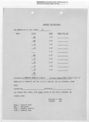 Thumbnail for Records Relating to Operations "Birddog" and "Doorknob" > Loading Instructions, Traffic Officer Copy : Second Allocation (First Night)