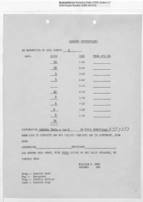 Thumbnail for Records Relating to Operations "Birddog" and "Doorknob" > Loading Instructions, Traffic Officer Copy : Second Allocation (First Night)