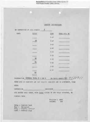 Thumbnail for Records Relating to Operations "Birddog" and "Doorknob" > Loading Instructions, Traffic Officer Copy : Second Allocation (First Night)