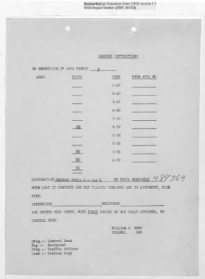 Thumbnail for Records Relating to Operations "Birddog" and "Doorknob" > Loading Instructions, Traffic Officer Copy : Second Allocation (First Night)