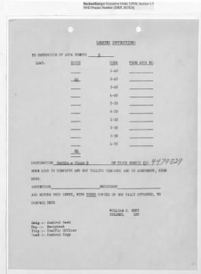 Thumbnail for Records Relating to Operations "Birddog" and "Doorknob" > Loading Instructions, Traffic Officer Copy : Second Allocation (First Night)