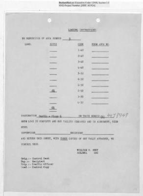 Thumbnail for Records Relating to Operations "Birddog" and "Doorknob" > Loading Instructions, Traffic Officer Copy : Second Allocation (First Night)