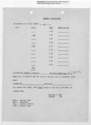 Thumbnail for Records Relating to Operations "Birddog" and "Doorknob" > Loading Instructions, Traffic Officer Copy : Second Allocation (First Night)