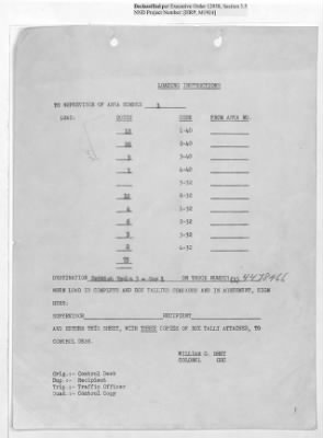 Thumbnail for Records Relating to Operations "Birddog" and "Doorknob" > Loading Instructions, Traffic Officer Copy : Second Allocation (Second Night)