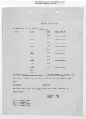 Thumbnail for Records Relating to Operations "Birddog" and "Doorknob" > Loading Instructions, Traffic Officer Copy : Second Allocation (Second Night)