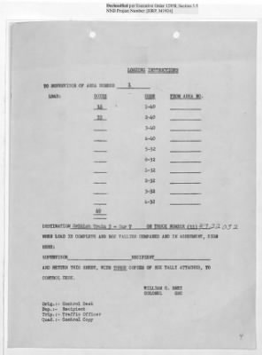 Thumbnail for Records Relating to Operations "Birddog" and "Doorknob" > Loading Instructions, Traffic Officer Copy : Second Allocation (Second Night)