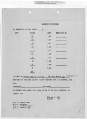 Thumbnail for Records Relating to Operations "Birddog" and "Doorknob" > Loading Instructions, Traffic Officer Copy : Second Allocation (Second Night)