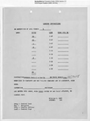 Thumbnail for Records Relating to Operations "Birddog" and "Doorknob" > Loading Instructions, Traffic Officer Copy : Second Allocation (Second Night)