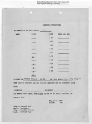 Thumbnail for Records Relating to Operations "Birddog" and "Doorknob" > Loading Instructions, Traffic Officer Copy : Second Allocation (Second Night)