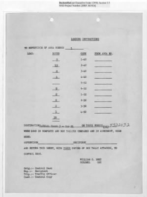 Thumbnail for Records Relating to Operations "Birddog" and "Doorknob" > Loading Instructions, Traffic Officer Copy : Second Allocation (Second Night)