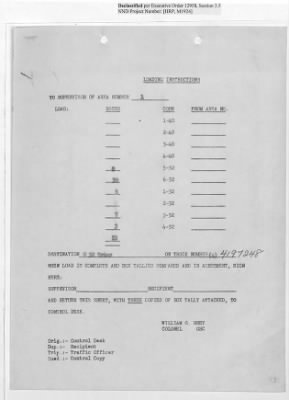 Thumbnail for Records Relating to Operations "Birddog" and "Doorknob" > Loading Instructions, Traffic Officer Copy : Second Allocation (Second Night)