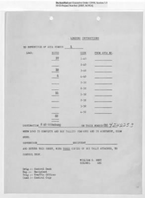 Thumbnail for Records Relating to Operations "Birddog" and "Doorknob" > Loading Instructions, Traffic Officer Copy : Second Allocation (Second Night)