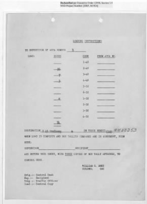 Thumbnail for Records Relating to Operations "Birddog" and "Doorknob" > Loading Instructions, Traffic Officer Copy : Second Allocation (Second Night)