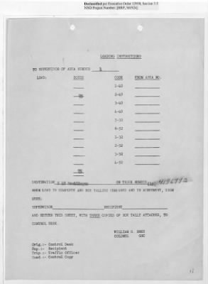 Thumbnail for Records Relating to Operations "Birddog" and "Doorknob" > Loading Instructions, Traffic Officer Copy : Second Allocation (Second Night)