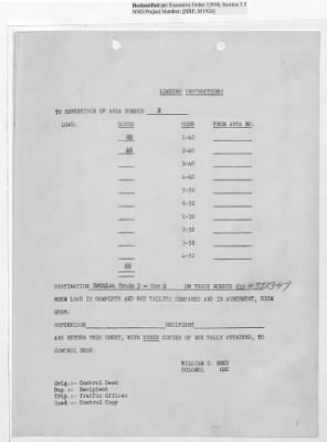 Thumbnail for Records Relating to Operations "Birddog" and "Doorknob" > Loading Instructions, Traffic Officer Copy : Second Allocation (Second Night)