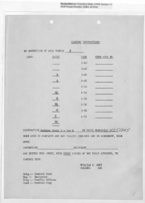 Thumbnail for Records Relating to Operations "Birddog" and "Doorknob" > Loading Instructions, Traffic Officer Copy : Second Allocation (Second Night)