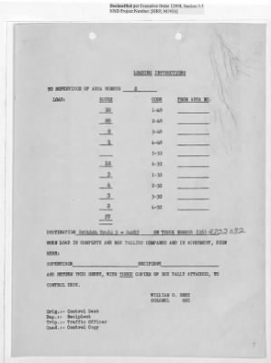 Thumbnail for Records Relating to Operations "Birddog" and "Doorknob" > Loading Instructions, Traffic Officer Copy : Second Allocation (Second Night)