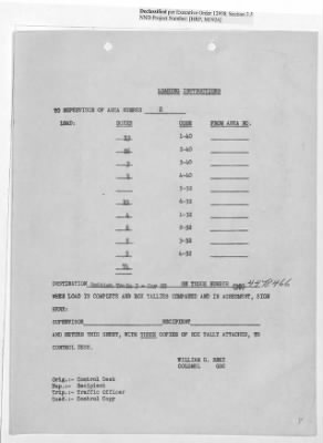 Thumbnail for Records Relating to Operations "Birddog" and "Doorknob" > Loading Instructions, Traffic Officer Copy : Second Allocation (Second Night)