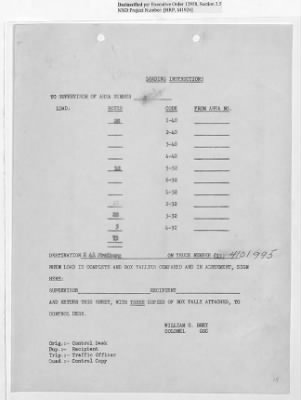 Thumbnail for Records Relating to Operations "Birddog" and "Doorknob" > Loading Instructions, Traffic Officer Copy : Second Allocation (Second Night)