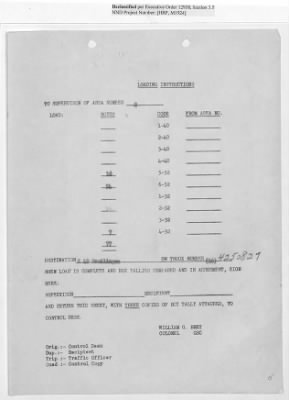 Thumbnail for Records Relating to Operations "Birddog" and "Doorknob" > Loading Instructions, Traffic Officer Copy : Second Allocation (Second Night)