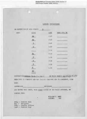 Thumbnail for Records Relating to Operations "Birddog" and "Doorknob" > Loading Instructions, Traffic Officer Copy : Second Allocation (Second Night)