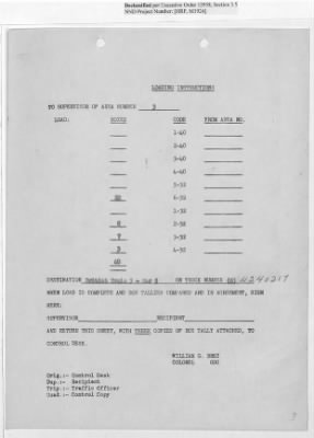 Thumbnail for Records Relating to Operations "Birddog" and "Doorknob" > Loading Instructions, Traffic Officer Copy : Second Allocation (Second Night)