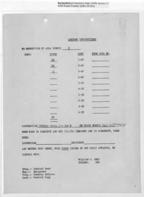 Thumbnail for Records Relating to Operations "Birddog" and "Doorknob" > Loading Instructions, Traffic Officer Copy : Second Allocation (Second Night)