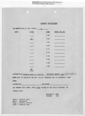 Thumbnail for Records Relating to Operations "Birddog" and "Doorknob" > Loading Instructions, Traffic Officer Copy : Second Allocation (Second Night)