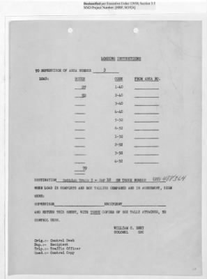 Thumbnail for Records Relating to Operations "Birddog" and "Doorknob" > Loading Instructions, Traffic Officer Copy : Second Allocation (Second Night)